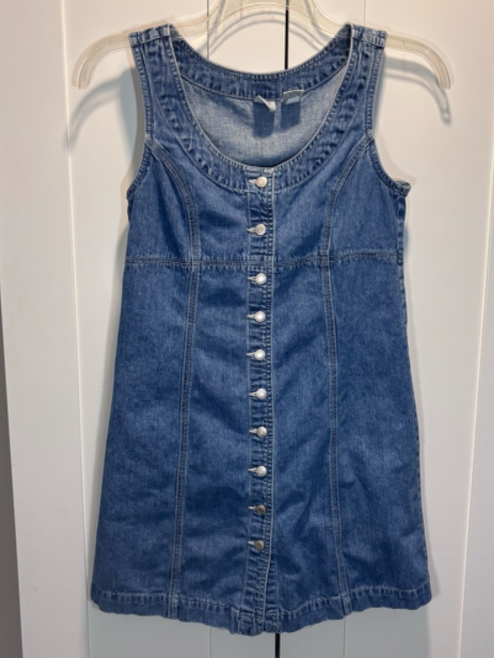 Vintage Gap 100% Cotton Denim Dress Sleeveless Silver Buttons Women's Size 6